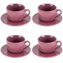 Conjunto 4 Xícaras De Chá De Porcelana Com Pires Tiles Lilac 250ml Wolff