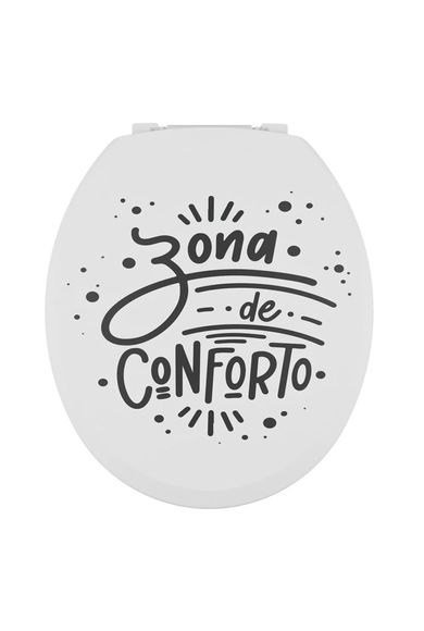 Assento Sanitário Oval  Almofadado Branco Decorado Frase Zona de Conforto Astra