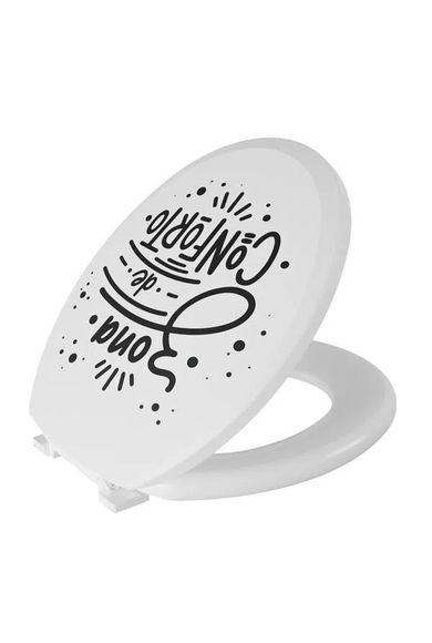 Assento Sanitário Oval  Almofadado Branco Decorado Frase Zona de Conforto Astra