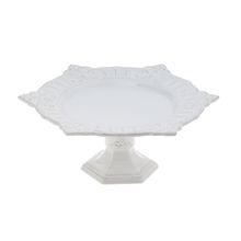 Prato Para Bolo Cerâmica Branco Com Pé 35cm Venice