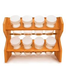 Porta Temperos Bambu 9 Pecas Com Suporte Tyft