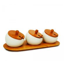 Porta Temperos 03 Potes Com Tampa E Colher Bambu Tyft