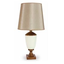 Abajur De Madeira E Cerâmica Com Cúpula