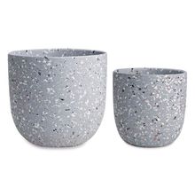 KIT CACHEPOT CINZA EM CERÂMICA 2 PEÇAS