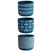 KIT CACHEPOT AZUL E BRANCO EM CIMENTO 3 PEÇAS