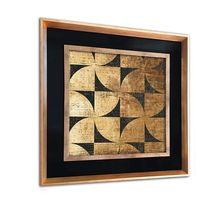 Quadro Geométrico Dourado E Preto 8402 Com Moldura 75x75cm