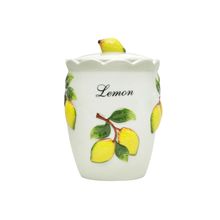 Pote Com Tampa Lemons De Cerâmica 10x10x16cm