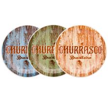 Conjunto Com 3 Pratos Rasos Churrasco Oxford 26cm