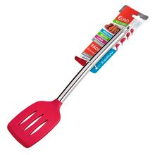 ESPATULA VAZADA DE SILICONE COM CABO INOX VERMELHA