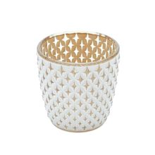 Castiçal De Vidro Stars Branco/Dourado 9x9x9cm