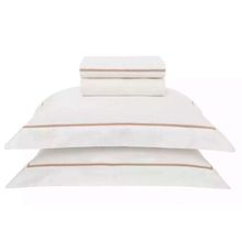 JOGO DE LENÇOL QUEEN PARISI 300 FIOS BRANCO E DUNA 240X260CM