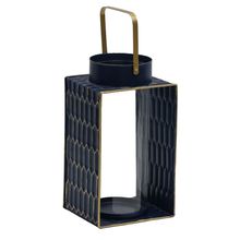 Lanterna De Metal E Vidro Azul 20x15x32cm