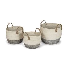 Cestos Elegance Cinza Com 3 Peças Em Palha Natural Jolitex