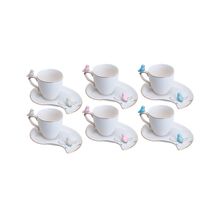 Jogo De Xícaras Café 12 Peças Em Porcelana Birds Design Plate Colorida Wolff