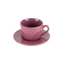 Conjunto 4 Xícaras De Chá De Porcelana Com Pires Tiles Lilac 250ml Wolff