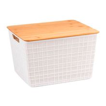 Caixa Organizada Com Tampa De Bambu Branco 18L Oikos