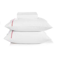 Jogo de Cama 3 Peças Liam Branco Filete Rosa Casal 180 Fios 1,38m x 1,88m  Karsten