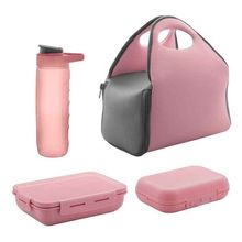 Conjunto Bolsa Térmica Marmita Hermética Sanduicheira Fitness Squeeze Rosa