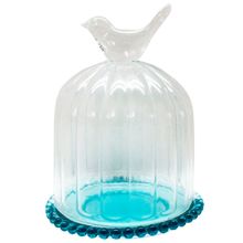 Prato Para Doce Bird Em Vidro Transparente E Azul