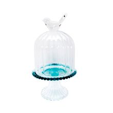 Prato Para Doce Bird Com Suporte Em Vidro Transparente E Azul