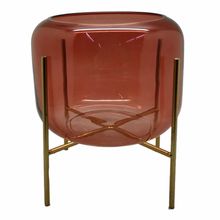 Vaso De Vidro Terracota Com Suporte Dourado