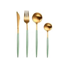 Jogo De Talheres Dourado e Verde Tiffany 4 Peças