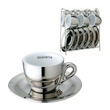 XÍCARAS DE CAFÉ 6 PEÇAS CERÂMICA CROMADO E BRANCO COM RACK