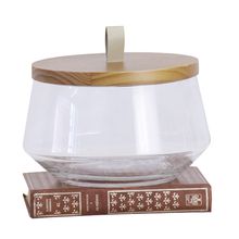 Peça Decorativa Macauba Vidro Tampa Madeira