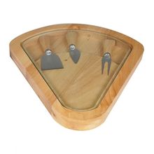 TÁBUA DE VIDRO E MADEIRA PARA QUEIJO COM 3 FACAS