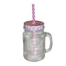 COPO DE VIDRO ICE COLD COM CANUDO E TAMPA PINK 450ML