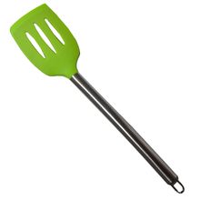 ESPÁTULA VAZADA DE SILICONE VERDE EMBORRACHADO E INOX