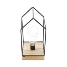 LUMINÁRIA LED LITTLE HOUSE PRETA EM METAL E MADEIRA A PILHA