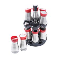 PORTA TEMPEROS DE AÇO INOX E VIDRO BOUNCE 13 PEÇAS 19X19X29CM