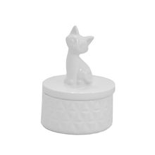 POTICHE DE CERÂMICA LITTLE CAT BRANCO 6,8X6,8X9,3CM