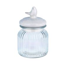 Pote De Vidro C/Tampa Bird On Top Branco Grande