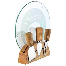 CONJUNTO PARA QUEIJO MÔNACO EM AÇO INOX E MADEIRA 5 PEÇAS