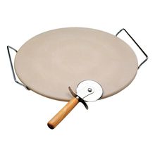 PEDRA PARA SERVIR PIZZA COM SUPORTE CROMADO E CORTADOR Ø33CM