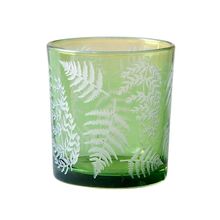 Castiçal De Vidro Pine All Leaves Verde E Branco 7,3x7,3x8cm