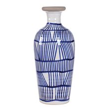 Vaso De Cerâmica Azul E Branco Decorativo 18x40cm