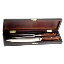 KIT GARFO E FACA DE CORTE COM ESTOJO DE MADEIRA