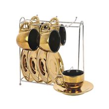 XÍCARAS DE CAFÉ 12 PEÇAS DE PORCELANA DOURADA COM SUPORTE