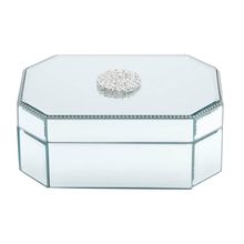 PORTA JÓIAS COM BRASÃO DE METAL ESPELHADO 19,5X13X8CM