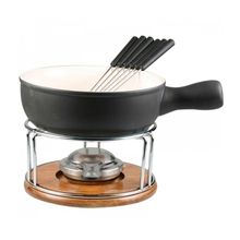 APARELHO DE FONDUE CERÂMICA MADEIRA E METAL COM 6 ESPETOS PRETO