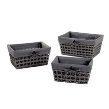 Conjunto De Cestos De Papel Trançado E Tecido Cinza 3 Peças