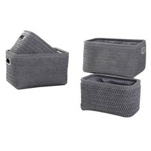 CONJUNTO DE CESTOS DE PAPEL TRANÇADO E TECIDO CINZA 4 PEÇAS