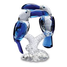 Casal De Pássaros De Cristal Transparente E Azul 23cm