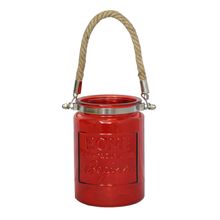 CASTIÇAL DE VIDRO EMBOSSED HOME VERMELHO COM ALÇA  9,6X13CM