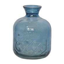 GARRAFA DE VIDRO EMBOSSED BIKE AZUL 8,8X11,7X15,5CM