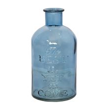 GARRAFA DE VIDRO EMBOSSED PHRASEAZUL 10,3X10,3X20CM