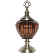 Adorno Decorativo De Metal E Vidro Âmbar 17x17x37cm